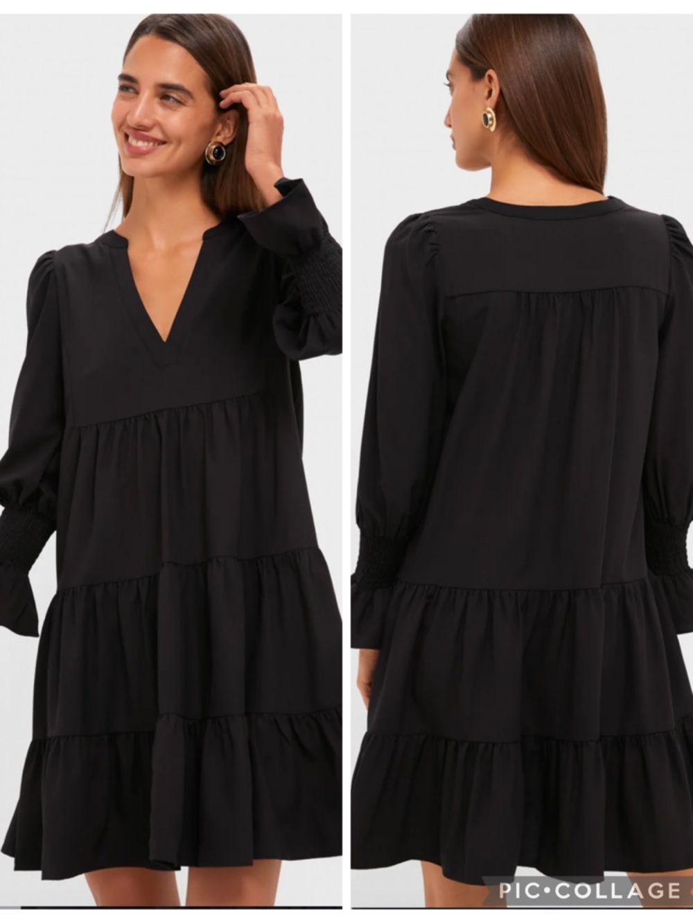 EUC Pomander Place Black Crepe Kenzo Dress Black Tiered V-Neck Women's Dress